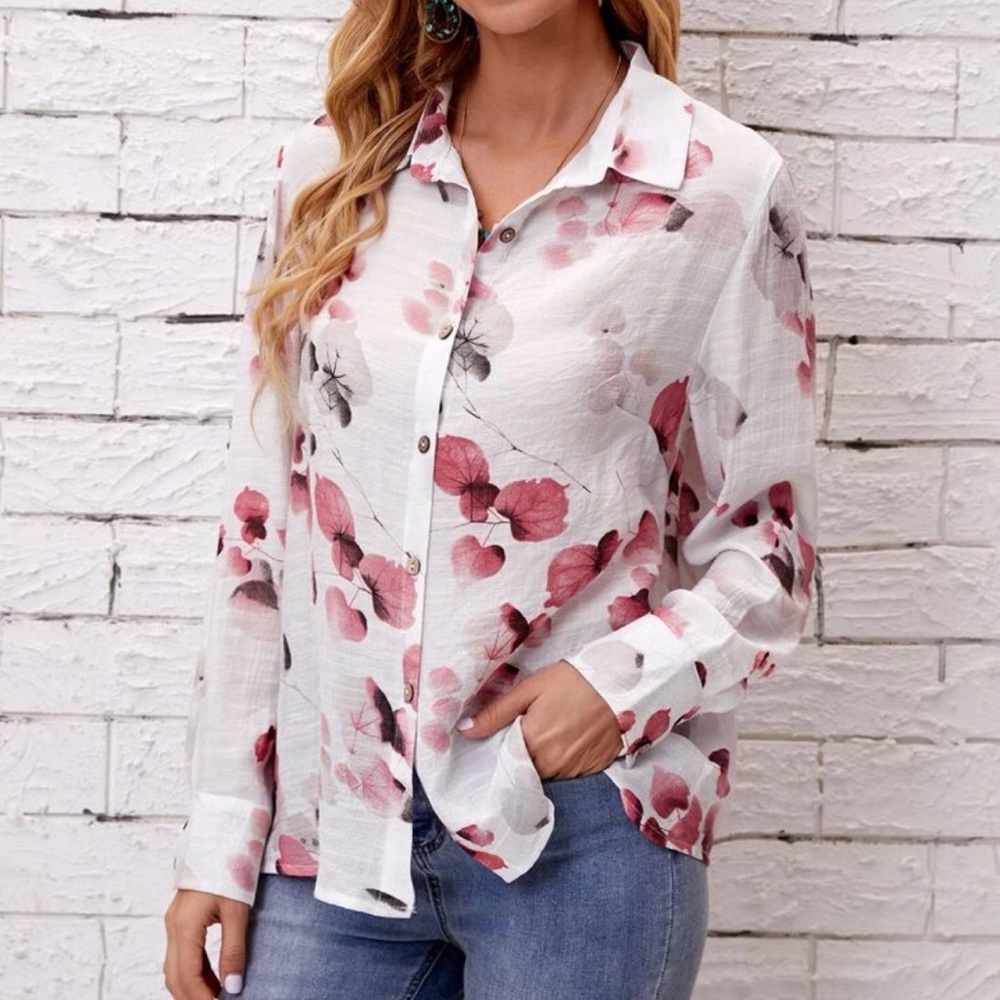 Pink floral button down size small